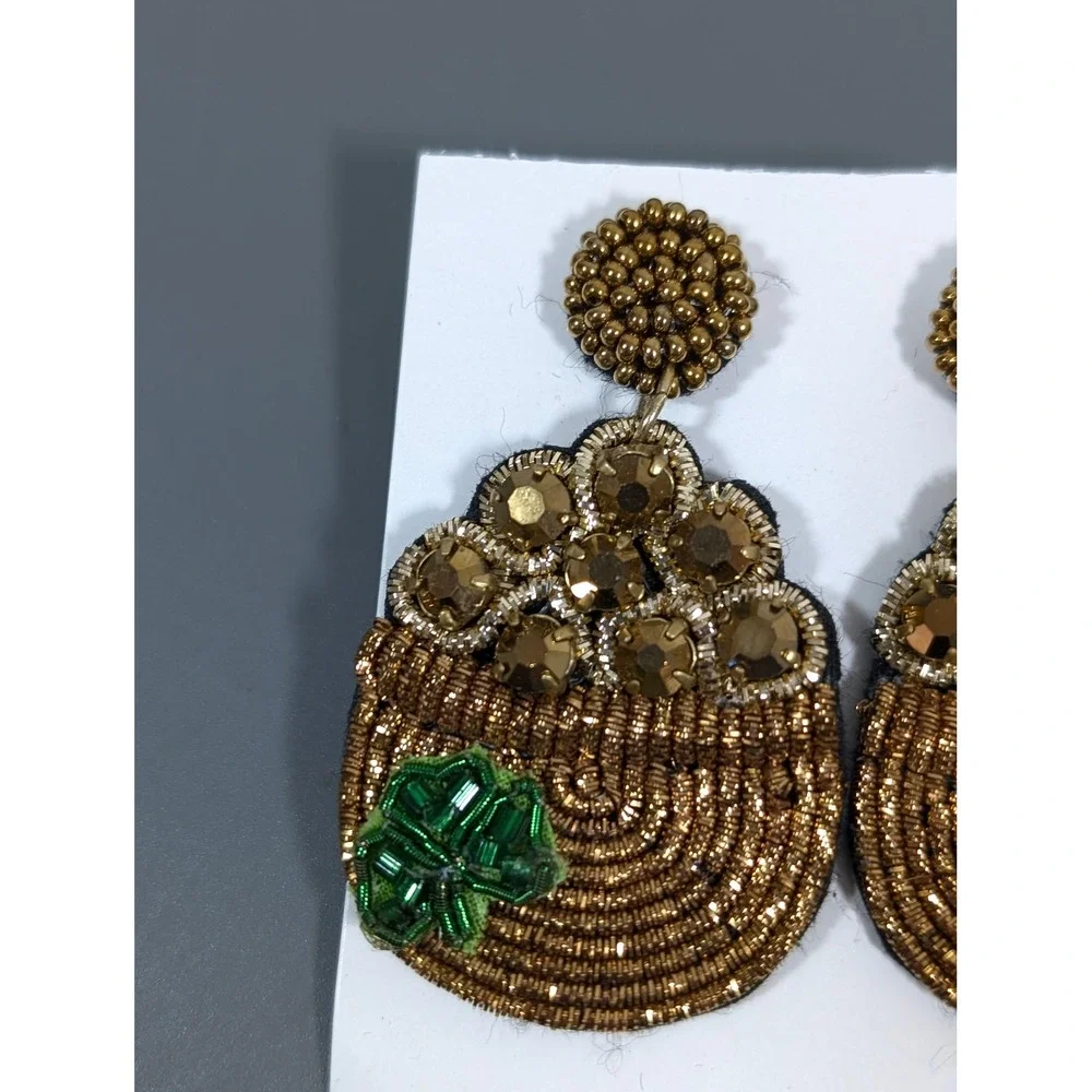 St Patrick's Day Pot of Gold‎ Beaded Statement Earrings Shamrock Dangle NWT